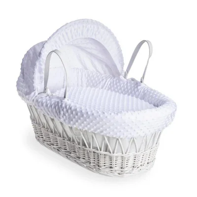 Clair De Lune White Dimple White Wicker Moses Basket - White Dimple Fabric/ White Wicker