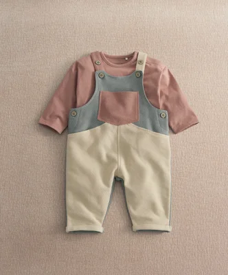 Colour Block Dungaree Outfit Set - 3-6 Months