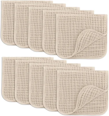 Comfy Cubs Muslin Cloths for Baby Pack of 10 - Soft 6-Layer Cotton for Delicate Skin - 25 x 25 cm Large Size - Absorbent, Durable, Gentle Wash Cloth for Newborns and Toddlers