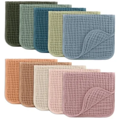 Comfy Cubs Muslin Burp Cloths 50 x 25 cm, Pack of 10 - Large 6-Layer Ultra-Absorbent 100% Cotton for Babies Drool & Messes - Safe & Gentle Baby Burp Cloth Set for Boys & Girls - Sand