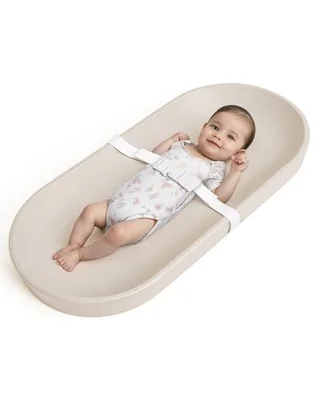 COMOMY Baby Changing Mat Waterproof, Anti Roll Nappy Changing Pad with Safety Strap, Easy to Wipe Clean, 72.5 x 36 cm, for Dresser & Table, Oatmeal Colour - Oatmeal