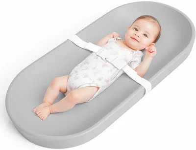 COMOMY Baby Changing Mat Waterproof, Anti Roll Nappy Changing Pad with Safety Strap, Easy to Wipe Clean, 72.5 x 36 cm, for Dresser & Table, Light Grey - Light Grey