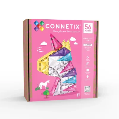 Connetix Magnetic Tiles 56 Piece Glitter Unicorn Pack
