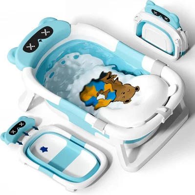 3 in 1 Foldable Baby Bath with Stand, Baby Bathtub with Bath Support Net, Suitable for Newborns to Toddlers, Multi-Use and Folding Design for Storage, Ideal for Travel and Outdoor, Grey
