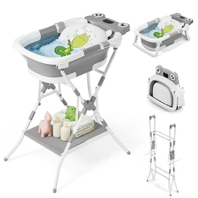 COOSEYA 3 in 1 Foldable Baby Bath with Stand - Grey