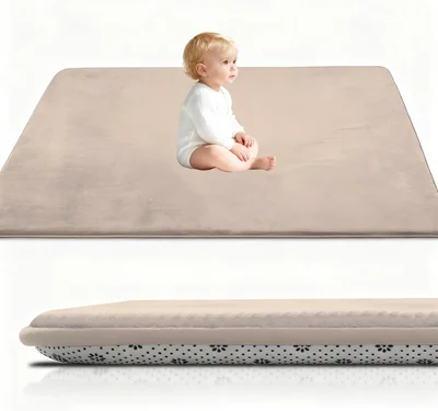 Coral Velvet Baby Play Mat, 3CM Thick Baby Crawling Mat Nursery Rug for Crawling & Playing for Bedroom, Kids Room, Nursery 40 x 60 cm Light Brown Babies Mats for Floor Play with Non-slip Backing - 40 X 60 Cm
