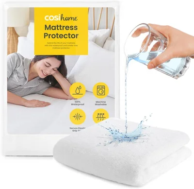 Cosi Home 100% Waterproof Mattress Protector - Soft Terry Cotton Fitted Mattress Topper - Machine Washable - Cot Bed (70 x 140 cm + 15 cm Stretch Skirt)