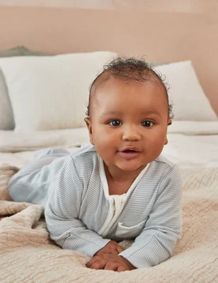 Cotton Blend Striped Sleepsuit (0-24 Mths) - Blue Mix