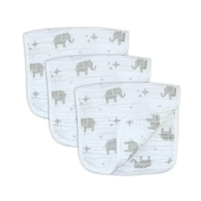 Cotton Muslin Burp Cloths (6, 3 or 1 Pack) - Elephant / 3