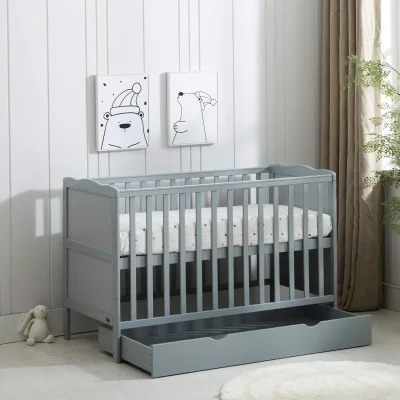 CozyCubs Wooden Baby Cot Bed with Drawer and mattress Orlando