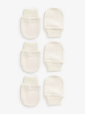 Cream 100% Cotton Baby Scratch Mitts 3 Pack - Size ONE - Cream