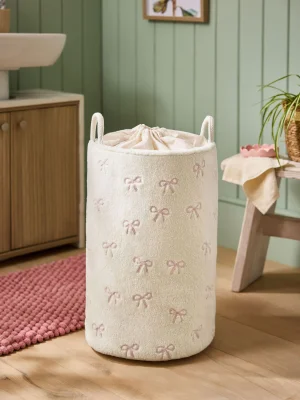 Cream Bow Laundry Bag Hamper - Cream / Regular