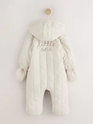 Cream Little One Back Slogan Quilted Nylon Pramsuit - Size First Size