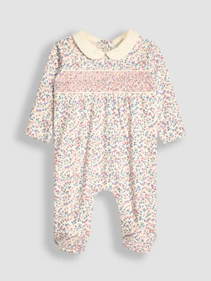 Cream Pretty Smocked Sleepsuit - Newborn