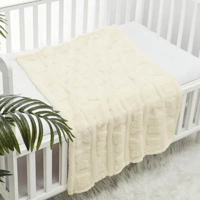CREVENT Cozy Soft Warm Sherpa Baby Blanket for Girls Boys, Newborn Essentials for Infant, Baby Shower Receiving Gift - Ivory Bear 75X100cm
