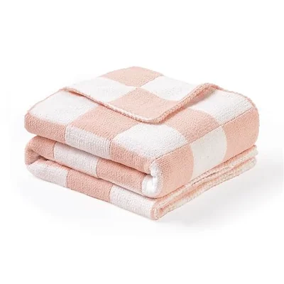 CREVENT Cozy Soft Warm Sherpa Baby Blanket for Girls Boys, Newborn Essentials for Infant, Baby Shower Receiving Gift - Ivory Bear 75X100cm - Checked Pink