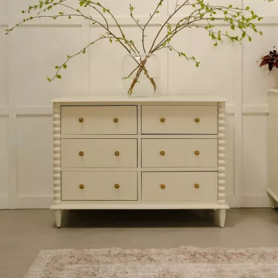 Cromwell 6 Drawer Large Chest of Drawers in Linen - Linen