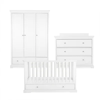 CuddleCo Beaumont 3pc Set - Low Cot Bed - White