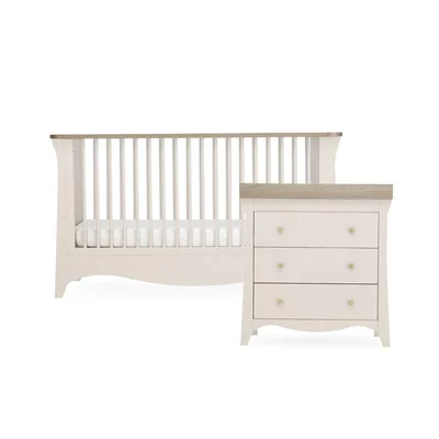 CuddleCo Clara 2 Piece Set 3-Drawer Dresser + Cot Bed - White/Ash