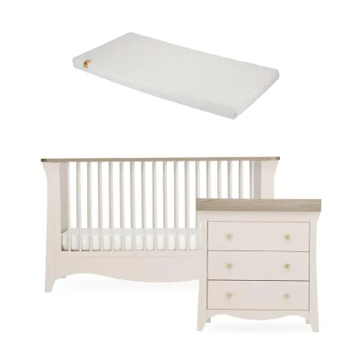 CuddleCo Clara 2 Piece Set 3-Drawer Dresser + Cot Bed - White/Ash