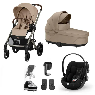 Cybex Balios S Lux + Cloud G Travel System - No Footmuff / No Footmuff / Almond Beige/Black / No Base / No Base / No Footmuff