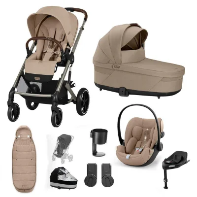 Cybex Balios S Lux + Cloud G Travel System - No Footmuff / No Footmuff / Almond Beige/Black / No Footmuff / With Base