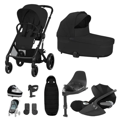 Cybex Balios S Lux Luxury Travel System- Moon Black - With Footmuff With ISOFIX Base
