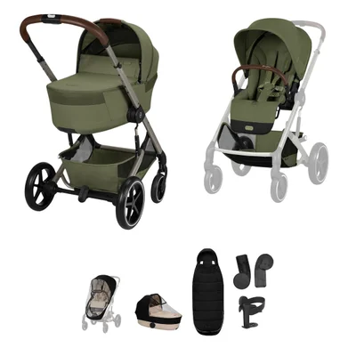 Cybex Balios S Lux Pushchair & Folding Carrycot Accessory Bundle- Moss Green