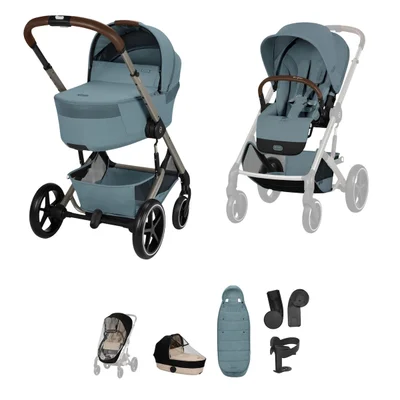 Cybex Balios S Lux Pushchair & Folding Carrycot Accessory Bundle- Stormy Blue