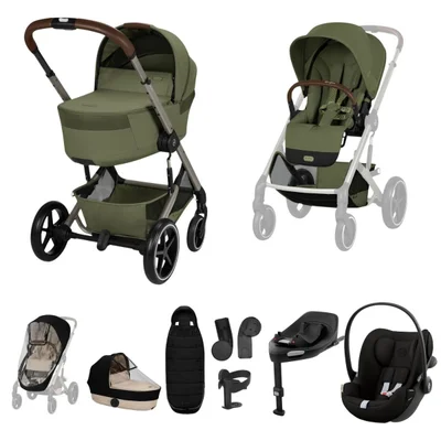 Cybex Balios S Lux Pushchair & Folding Carrycot Ultimate Cloud G3 Travel System - Moss Green