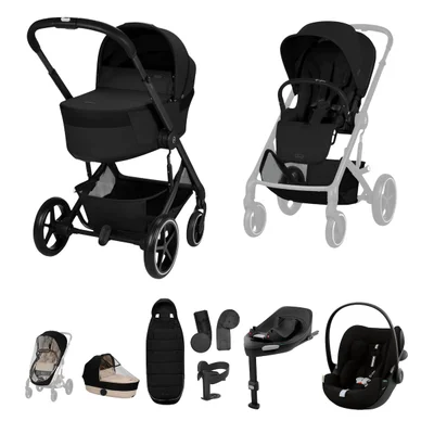 Cybex Balios S Lux Pushchair & Folding Carrycot Ultimate Travel System- Moon Black