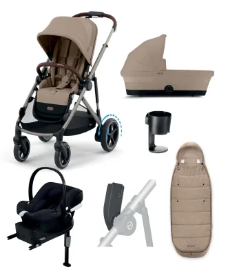Cybex e-Gazelle S Electric Pushchair Bundle with Cybex Aton B2 i-Size Car Seat and Base (6 Pieces) – Chocolate Brown