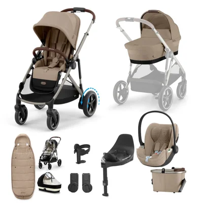Cybex E-Gazelle S Electric Single to Double Luxury Travel System- Almond Beige - Almond Beige