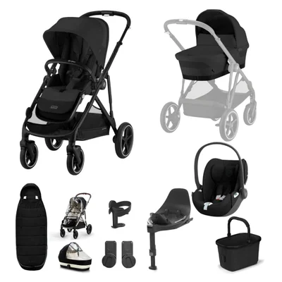 Cybex e-Gazelle S Electric Single to Double Luxury Travel System - Moon Black / Travel System