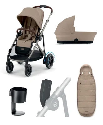 Cybex e-Gazelle S Electric Single to Double Pushchair Bundle (5 Pieces) - Almond Beige