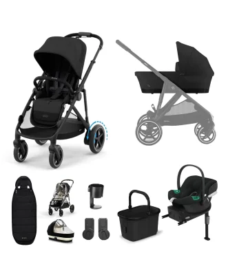 Cybex e-Gazelle S Electric Single to Double Pushchair Bundle with Aton B2 i-Size Car Seat and Base (6 Pieces) – Black