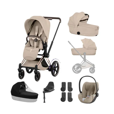 Cybex e-Priam Style Ultimate Bundle - Rose Gold/Cozy Beige - Blue