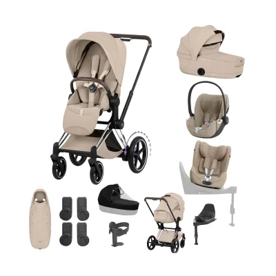 Cybex e-Priam Ultimate Birth & Beyond Bundle - Chrome Brown/Cozy Beige
