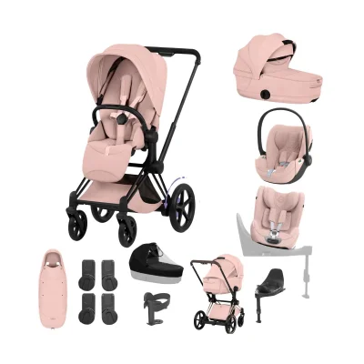 Cybex e-Priam Ultimate Birth & Beyond Bundle - Matt Black/Peach Pink