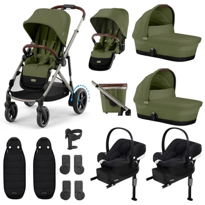 Cybex eGazelle S Electric Twin & Aton B2 Comfort Travel System - Moon Black