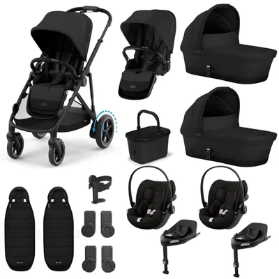 Cybex eGazelle S Electric Twin & Cloud G3 Travel System - Moon Black - Moon Black