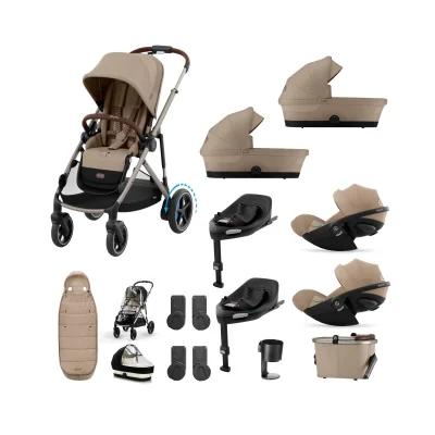 Cybex eGazelle S Twin 11 Piece Bundle with Cloud G Car Seat - Almond Beige