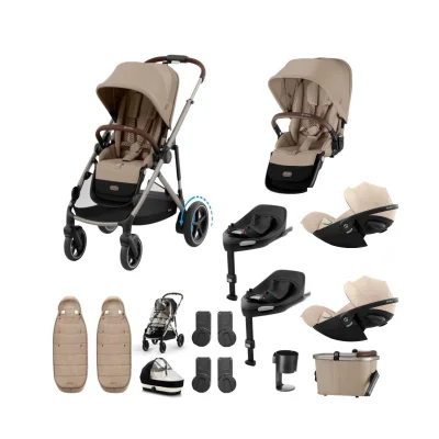 Cybex eGazelle S Twin 11 Piece Bundle with Cloud G3 Car Seat - Almond Beige