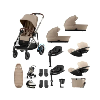 Cybex eGazelle S Twin 11 Piece Bundle with Cloud G3 Car Seat - Almond Beige