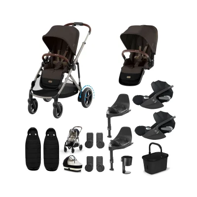 Cybex eGazelle S Twin 11 Piece Bundle with Cloud T Car Seat - Chocolate Brown
