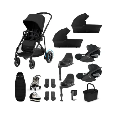 Cybex eGazelle S Twin 11 Piece Bundle with Cloud T Car Seat - Moon Black