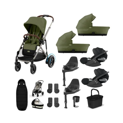 Cybex eGazelle S Twin 11 Piece Bundle with Cloud T Car Seat - Moss Green