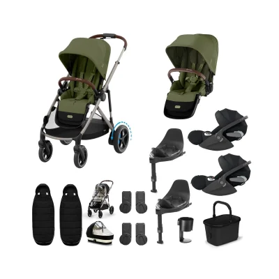 Cybex eGazelle S Twin 11 Piece Bundle with Cloud T Car Seat - Moss Green