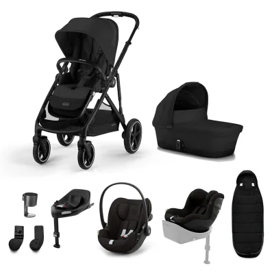Cybex Gazelle S Newborn to Toddler Ultimate Bundle - Moon Black / 2 x Base G