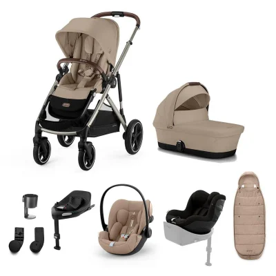 CYBEX Gazelle S Newborn to Toddler Ultimate Bundle - 1 x Base G3 / Almond Beige/Black / 2 x Base G3